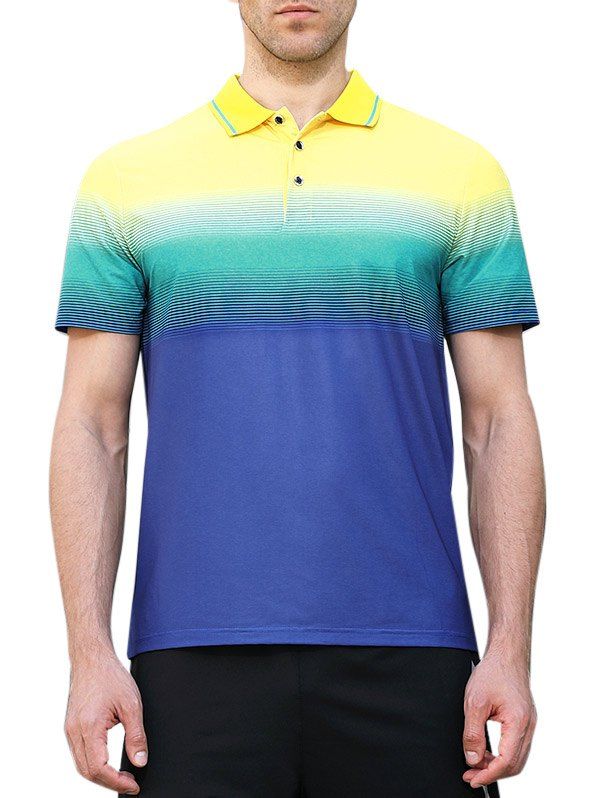 

Horizontal Line Print Fast Dry Breathable Activewear Polo Shirt, Blueberry blue