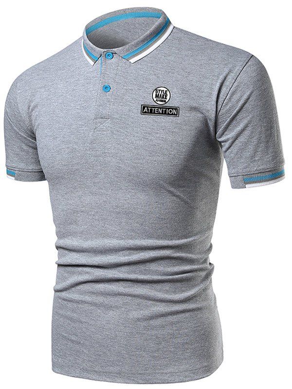 

Letter Graphic Casual Polo Shirt, Gray goose