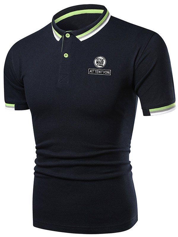 

Letter Graphic Casual Polo Shirt, Midnight blue