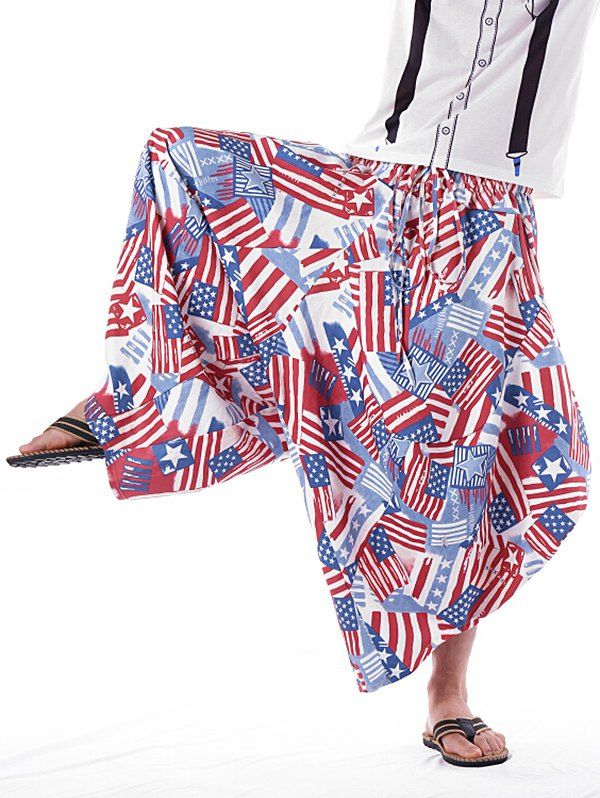 Patriotic American Flag Print Elastic Waist Harem Pants [45% OFF] | Rosegal