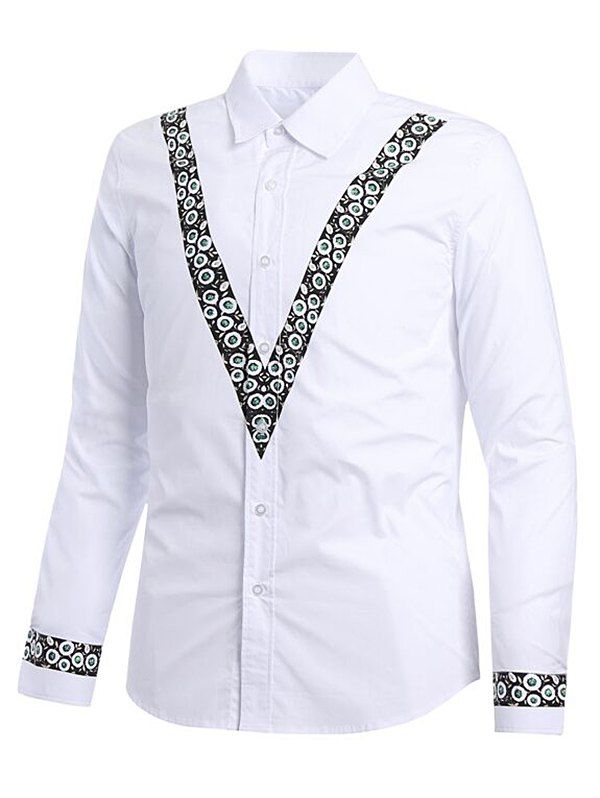 

V Shape Floral Print Casual Shirt, White