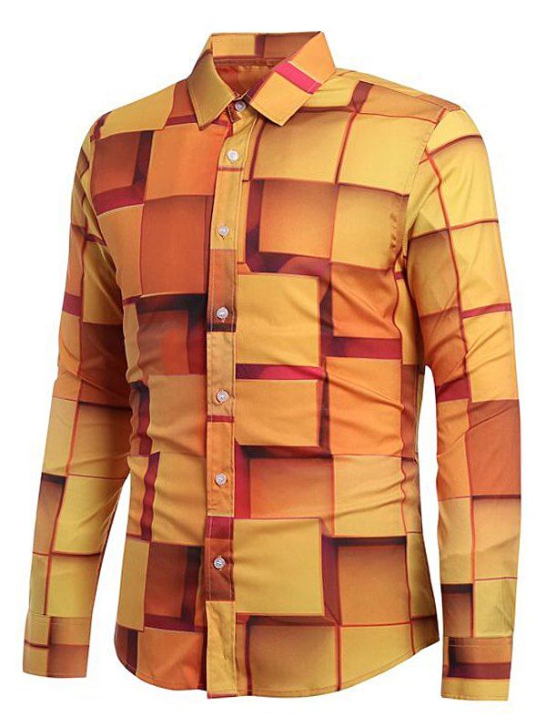 

3D Geometric Printed Casual Shirt, Rust