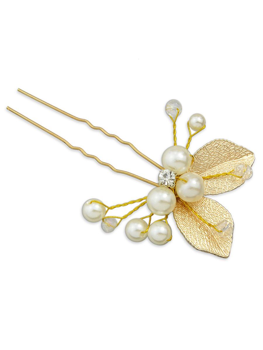 

Stylish Artificial Pearl Leaves Hairpin, Gold