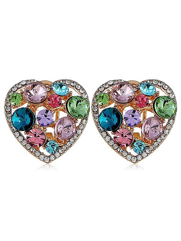 

Stylish Colored Rhinestone Heart Stud Earrings, Multi