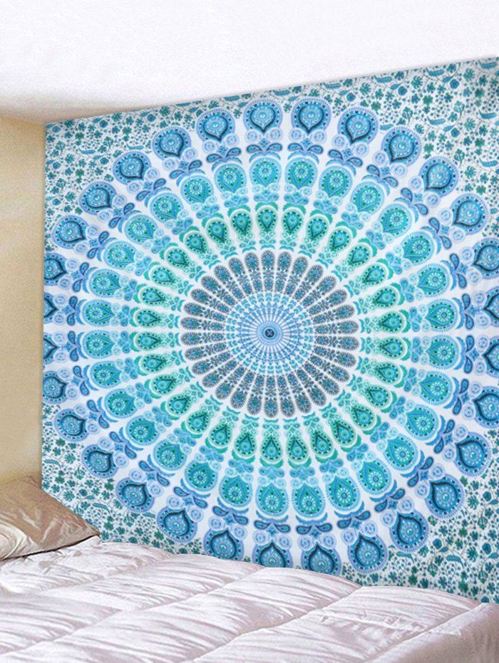

Boho Style Peacock Feather Print Wall Hanging Tapestry, Macaw blue green