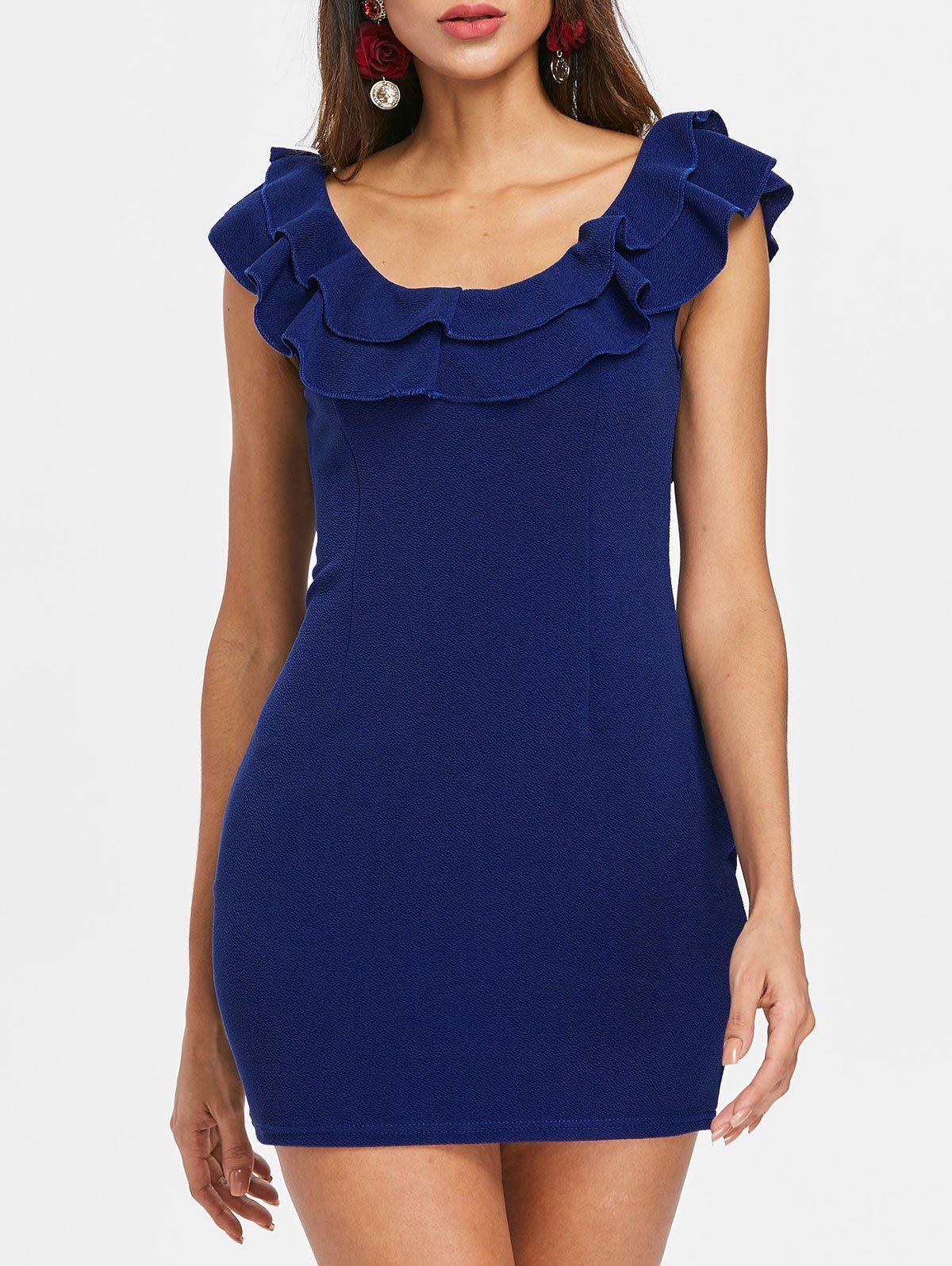 

Flounce Trim Back Cut Out Bodycon Dress, Deep blue