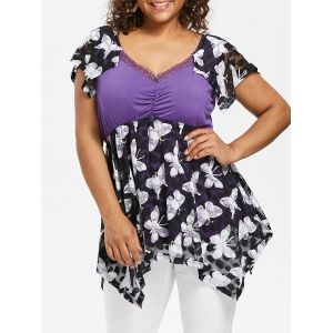 

Plus Size Cap Sleeve Butterfly T-shirt, Purple