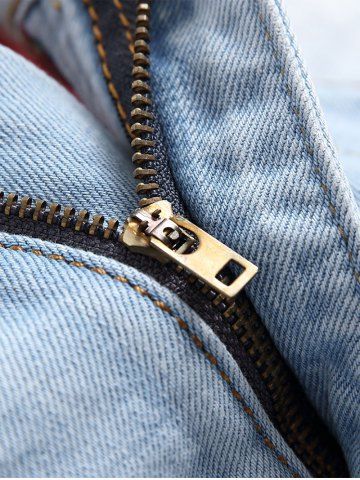 

Ripped Hole Patch Straight Jeans, Light blue