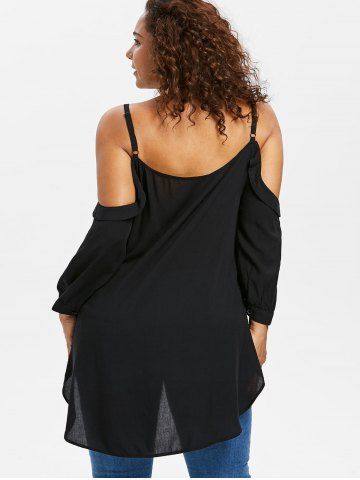 

Plus Size Cold Shoulder High Low Top, Black
