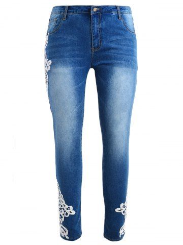 

Plus Size Appliqued Pencil Jeans, Jeans blue