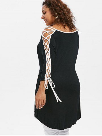 

Rosegal Plus Size Lace Up High Low Hem T-shirt, Black