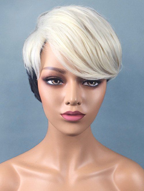 

Short Side Bang Two Tone Straight Synthetic Wig, Multi