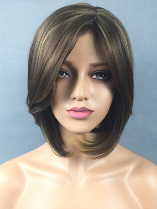 

Short Side Bang Highlighted Straight Bob Synthetic Wig, Multi