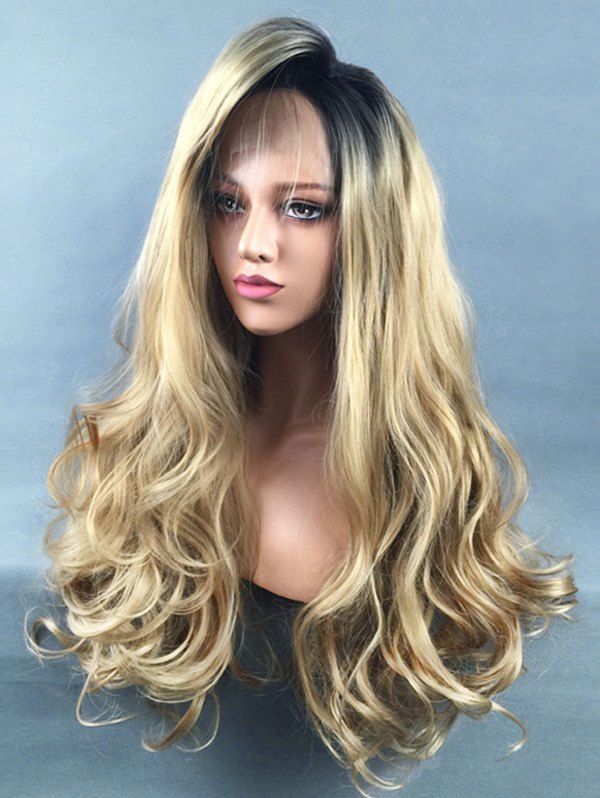 

Long Side Bang Colormix Wavy Lace Front Synthetic Wig, Multi