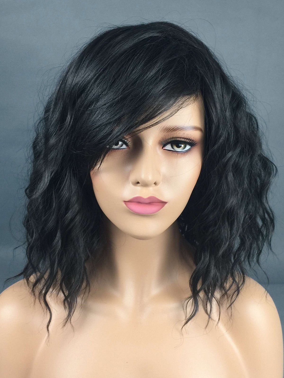 

Medium Inclined Bang Natural Wavy Synthetic Wig, Black