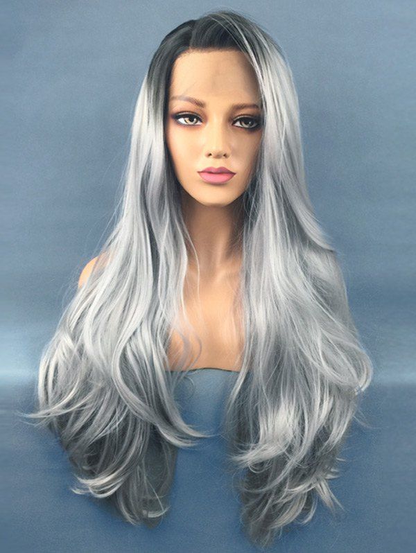 

Long Side Bang Colormix Slightly Curly Lace Front Synthetic Wig, Multi
