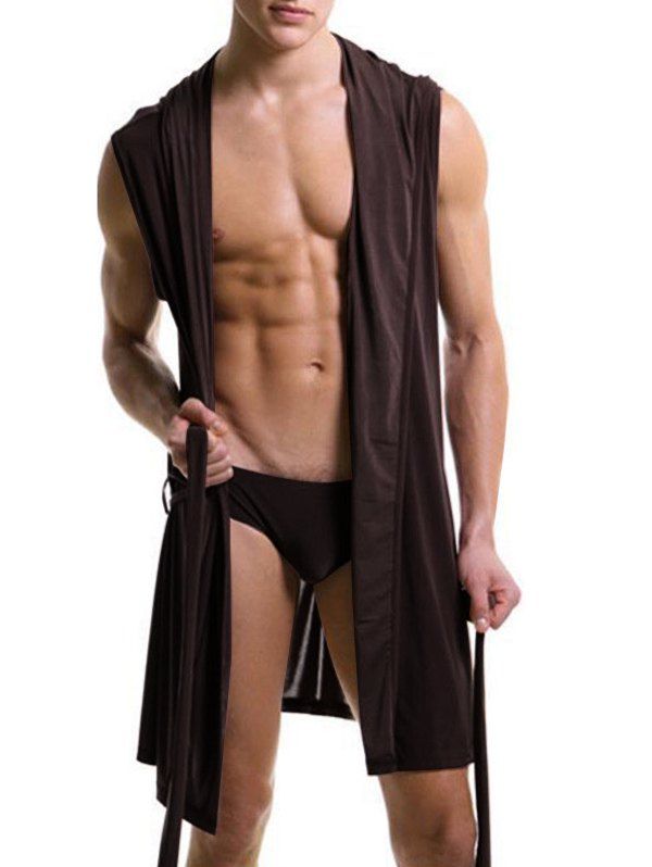 

Lace Up Sexy Sleeveless Hoodie Sleepwear, Coffee