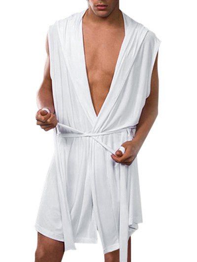 

Lace Up Sexy Sleeveless Hoodie Sleepwear, White