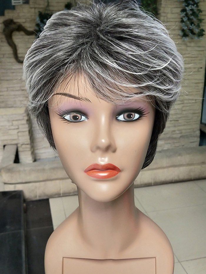 

Short Oblique Fringe Colormix Straight Synthetic Wig, Multi