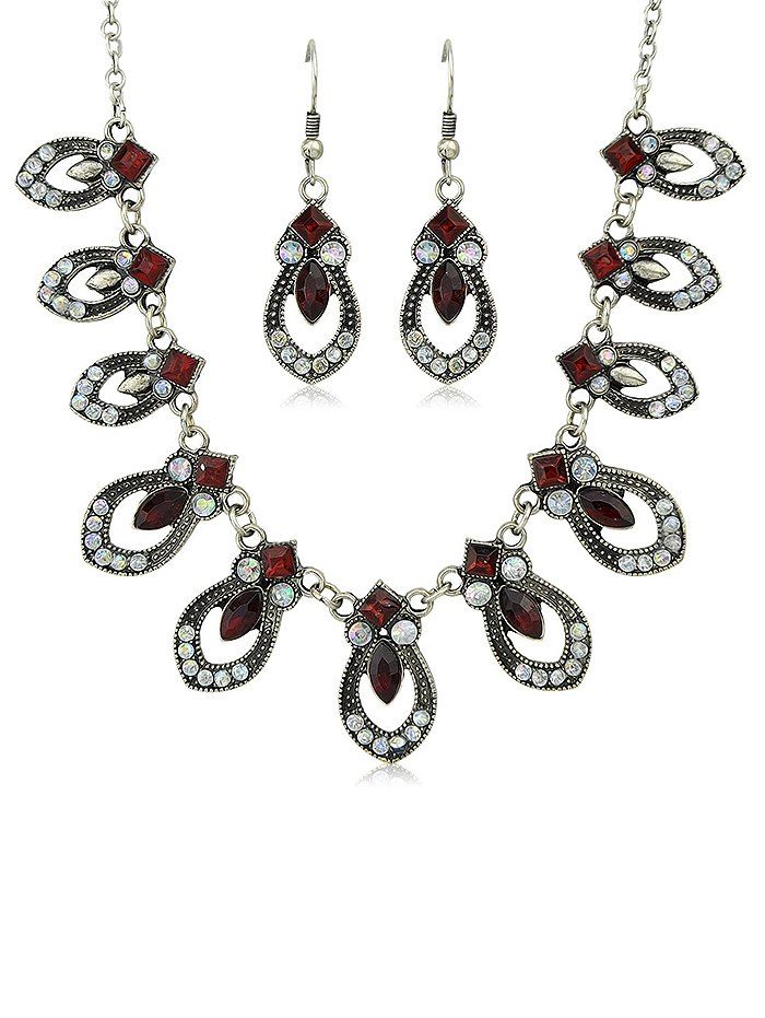 

Rhinestone Water Drop Design Necklace Earrings Set, Silver