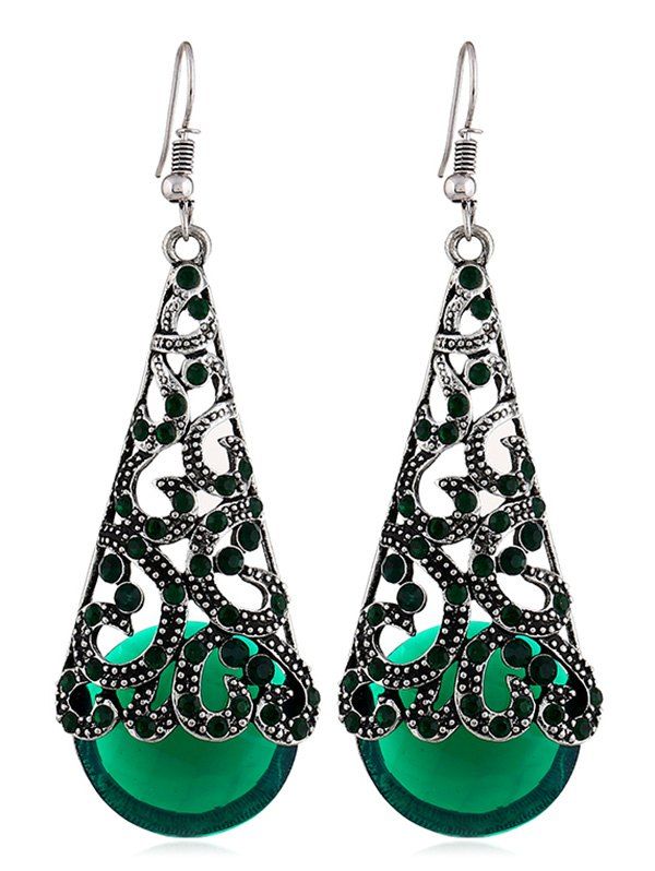

Rhinestone Decoration Hollow Drop Earrings, Green