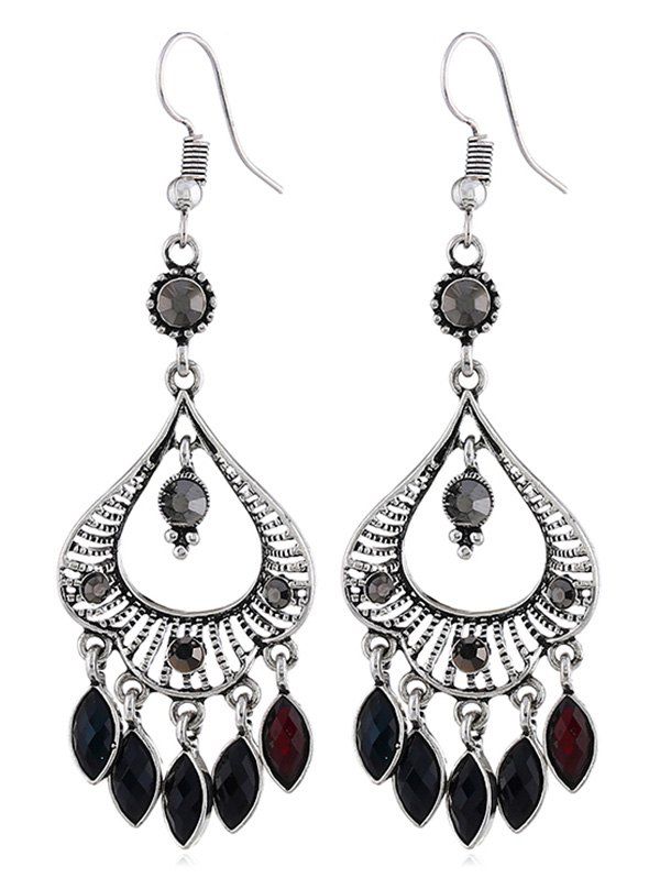 

Hollow Geometric Rhinestone Pendant Hook Earrings, Black