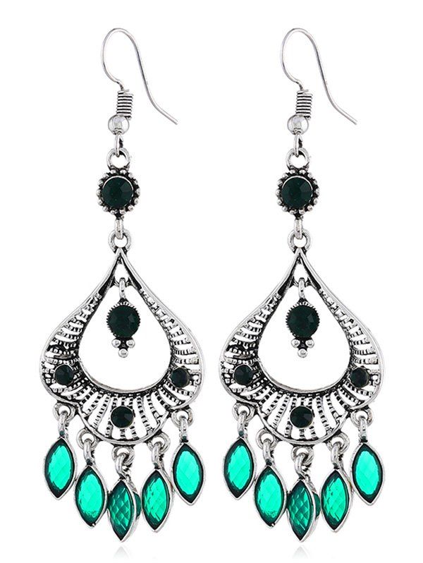 

Hollow Geometric Rhinestone Pendant Hook Earrings, Green