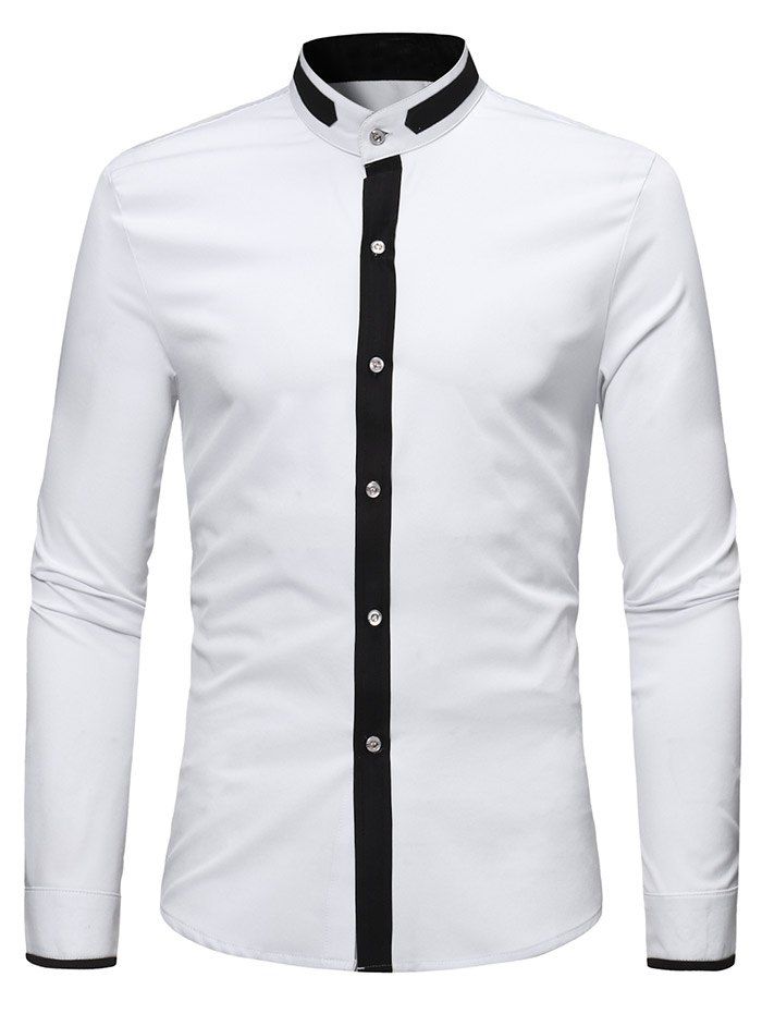 

Casual Stand Collar Contrast Color Shirt, White