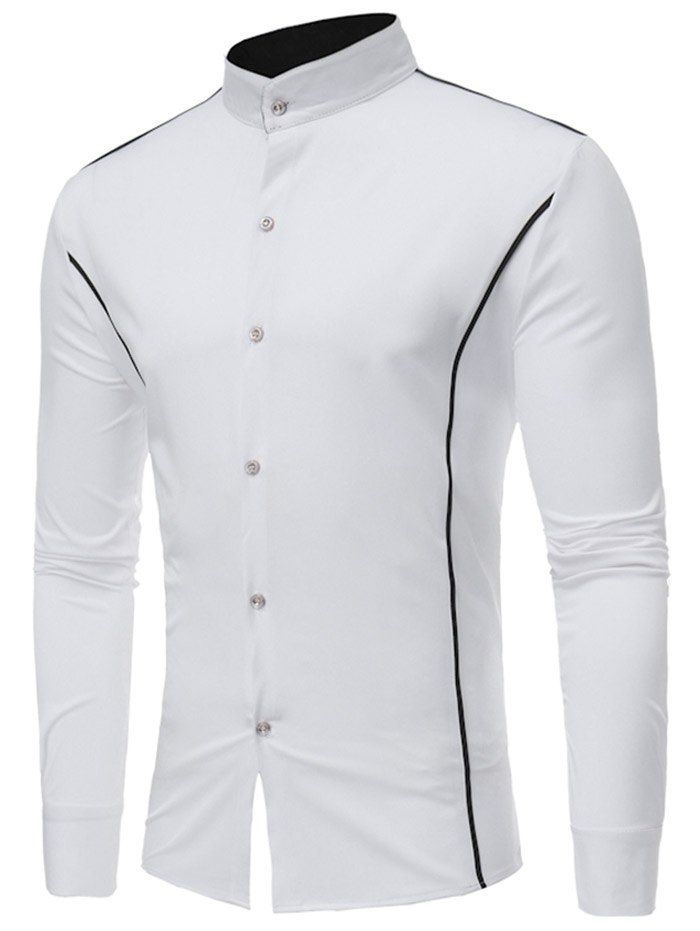 

Casual Contrast Color Stand Collar Shirt, White