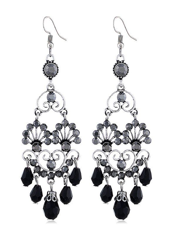 

Rhinestone Flower and Pendant Hook Earrings, Black