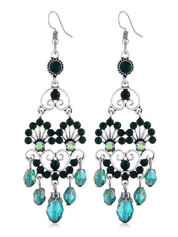 

Rhinestone Flower and Pendant Hook Earrings, Medium turquoise