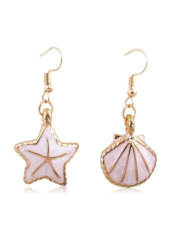 

Stylish Shell Starfish Asymmetric Hook Earrings, Gold