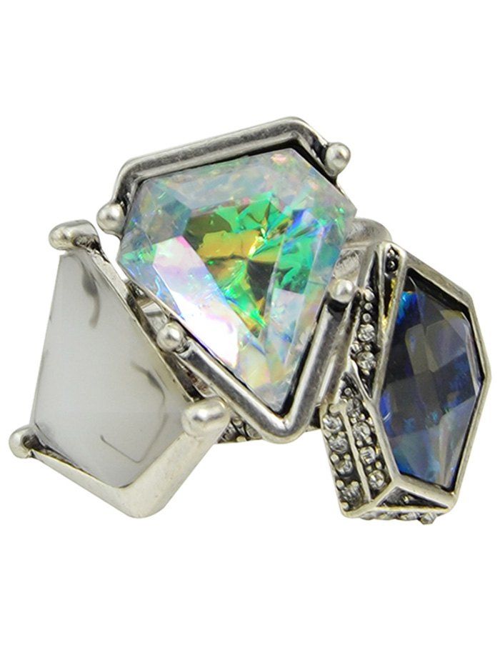 

Set of 3Pcs Faux Crystal Ring With Rhinestone, Silver