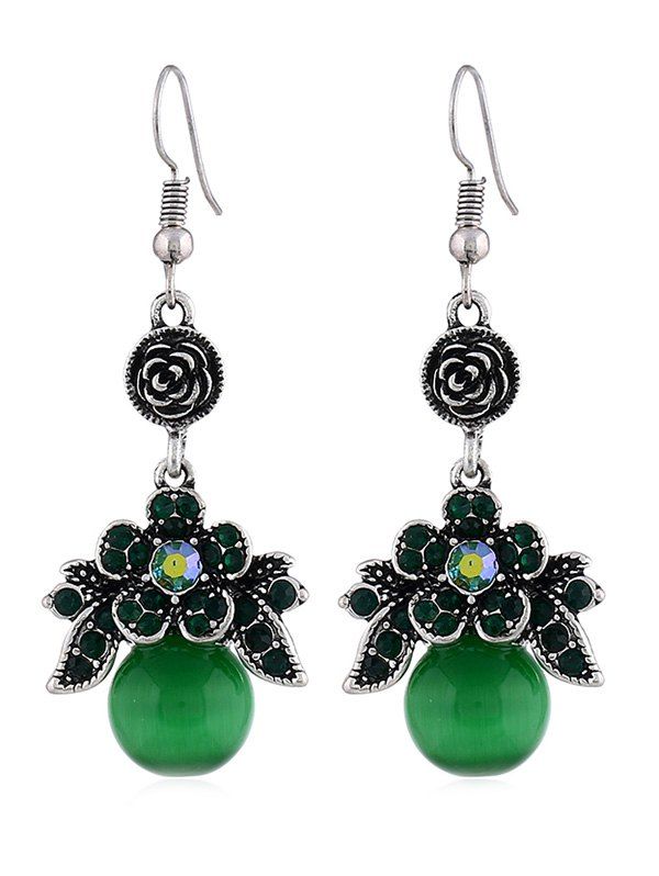 

Rhinestone Flower Dangle Earrings, Green