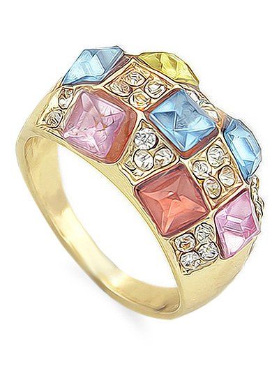 

Rhinestone Geometric Shape Artificial Crystal Ring, Gold