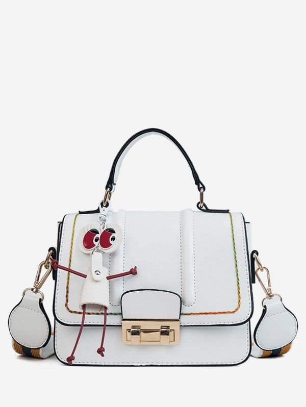 

Cartoon Embellished Hasp Cross Body Handbag, White