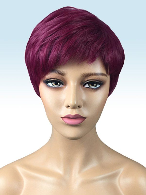 

Short Side Bang Layer Straight Synthetic Wig, Red wine