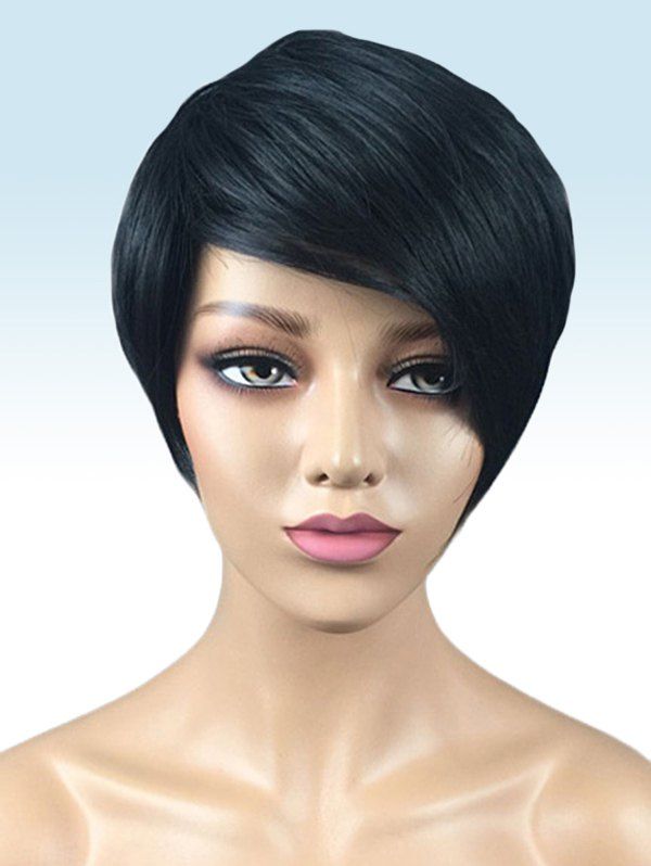 

Short Side Bang Straight Synthetic Wig, Black