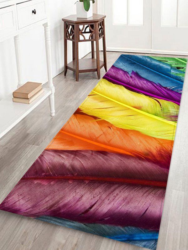 

Colorful Feathers Pattern Water Absorption Area Rug, Multi