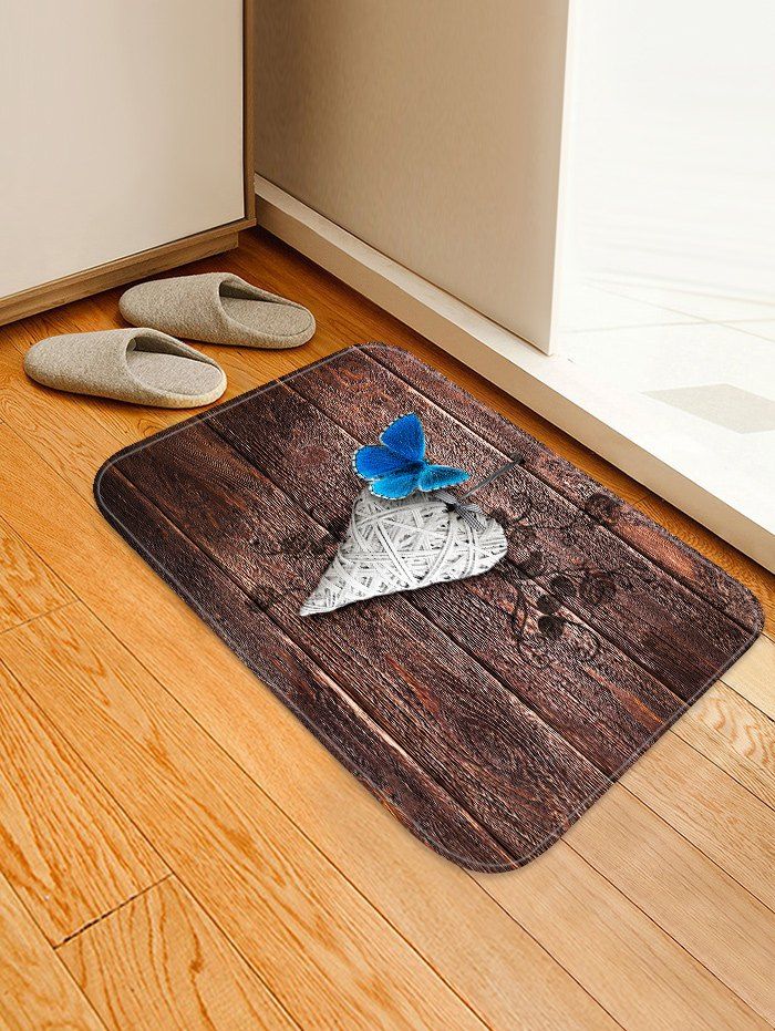 

Butterfly Wood Grain Pattern Water Absorption Area Rug, Brown