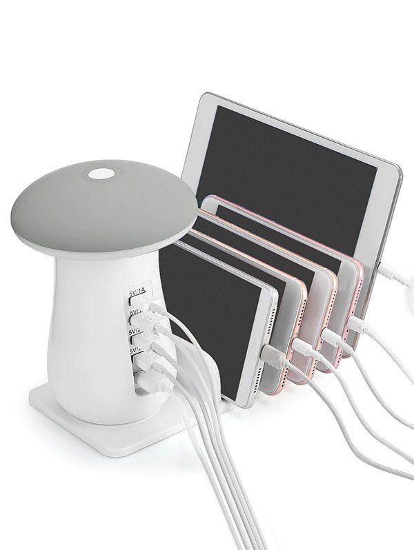

Mushroom LED Night Light Charging Station with 5 USB Ports, White
