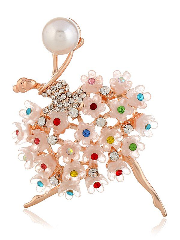 

Unique Colored Rhinestone Faux Pearl Pin Brooch, Multi