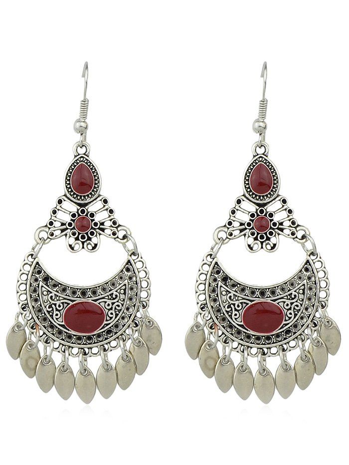 

Retro Hollow out Design Drop Earrings, Red