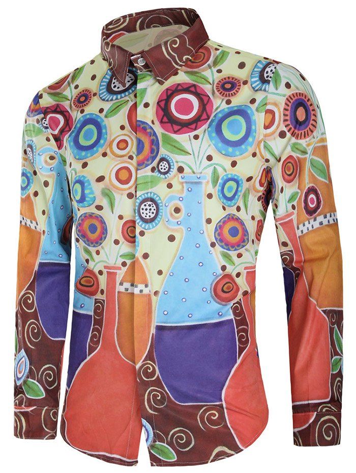 

Vase Round Flowers Print Long Sleeve Shirt, Multi