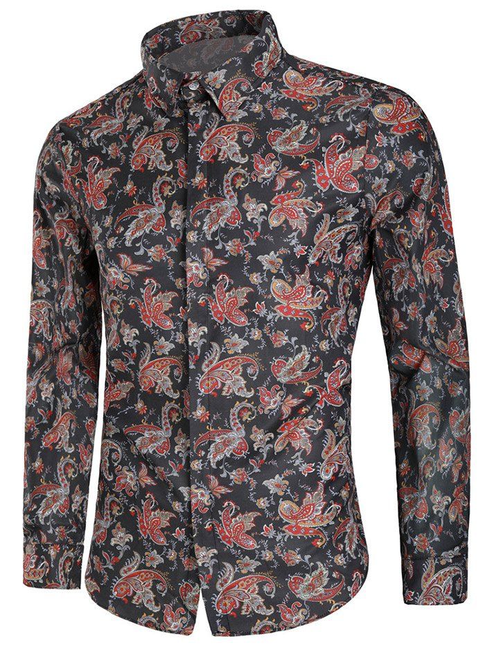 [43% OFF] Vintage Floral Print Button Up Long Sleeve Shirt | Rosegal