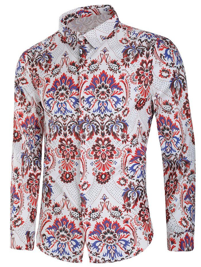 

Vintage Blooming Flower Print Long Sleeve Casual Shirt, Multi