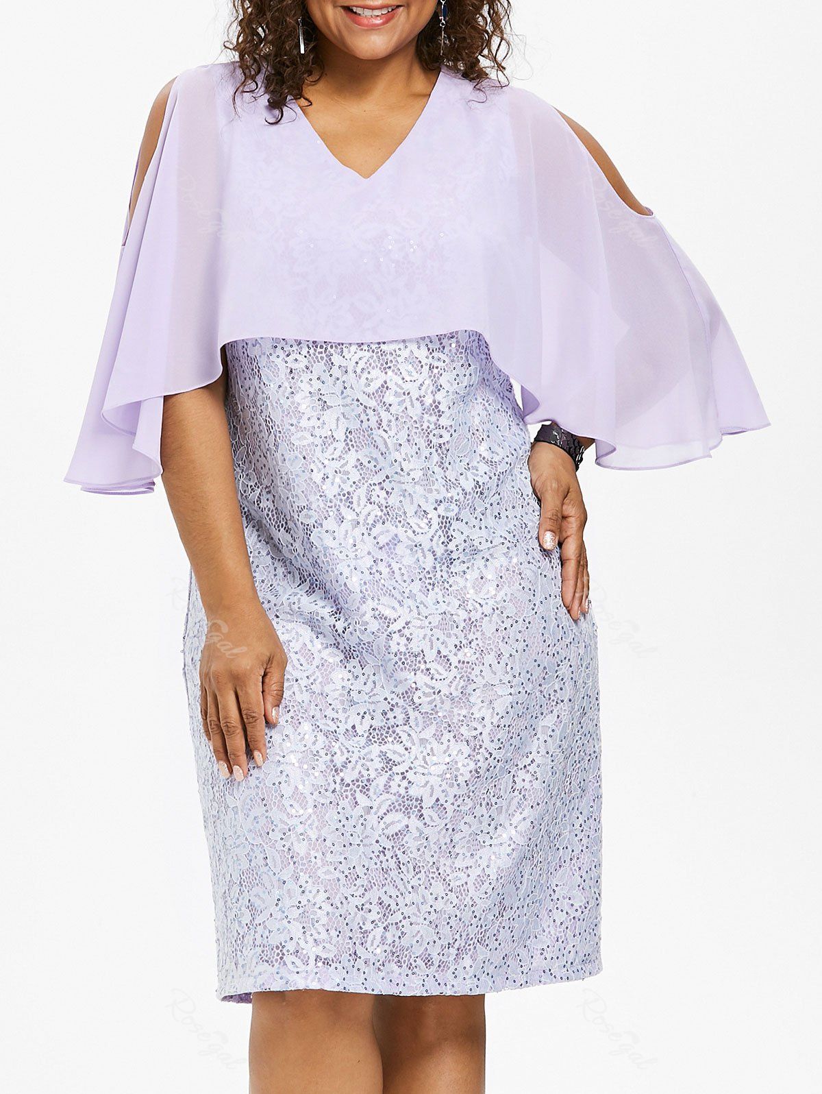 

Plus Size Cold Shoulder Lace Popover Dress, Mauve