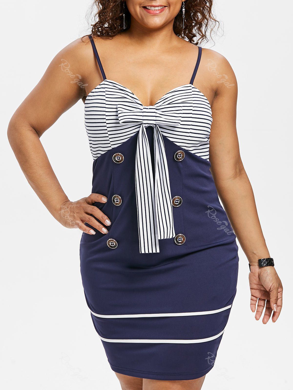 [45 OFF] Plus Size Bow Bust Striped Cami Dress Rosegal