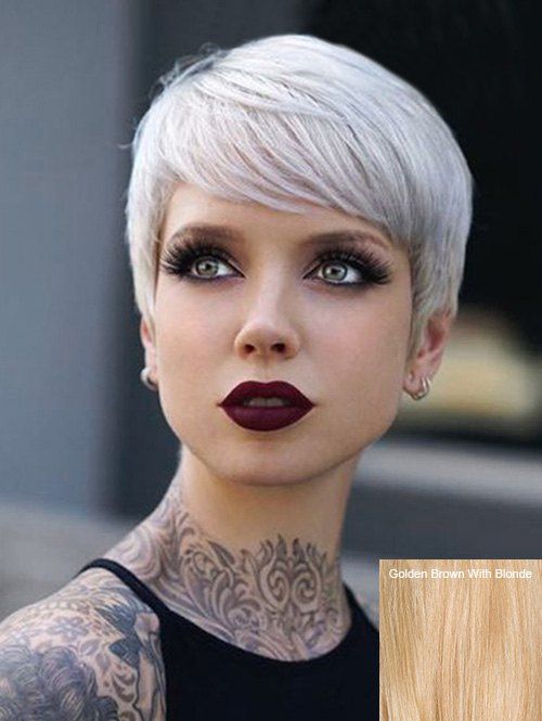 

Short Inclined Bang Straight Pixie Human Hair Wig, Multi-d