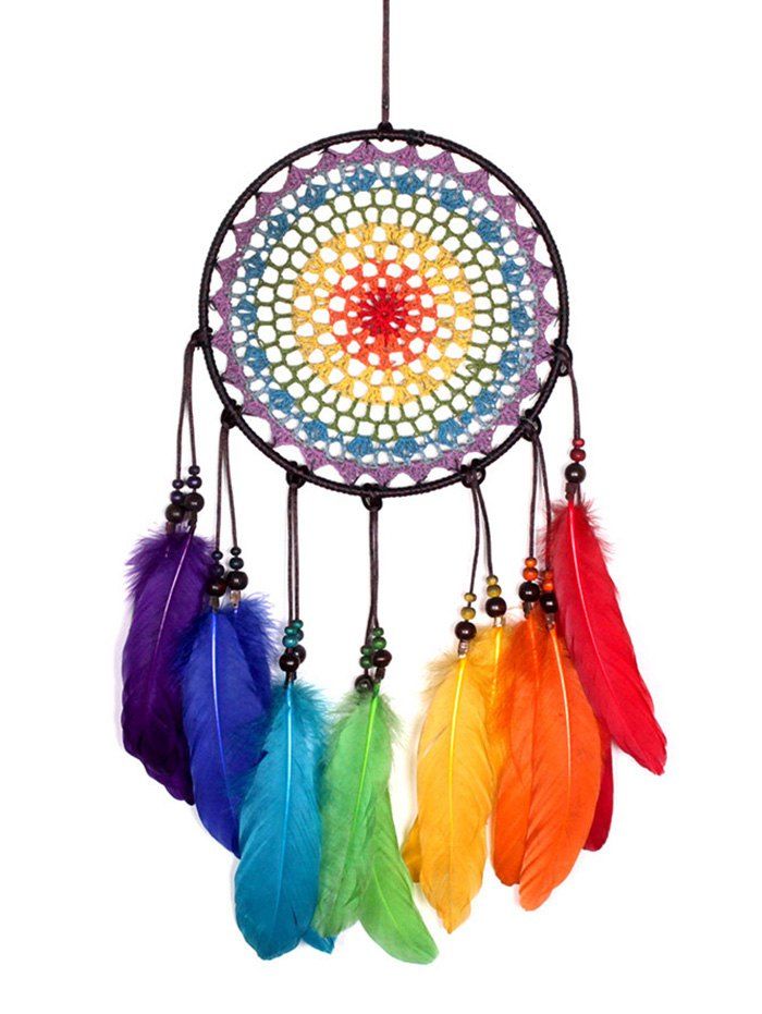 

Colorful Feathers Fringed Handmade Dream Catcher Wall Hanging, Multi